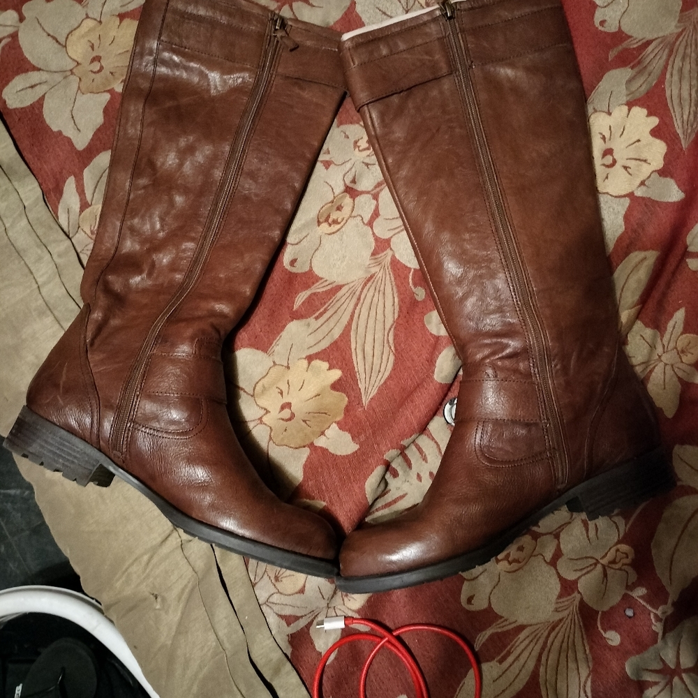 Franco Sarto Santana Brown Leather Western Cowgirl calf high boots